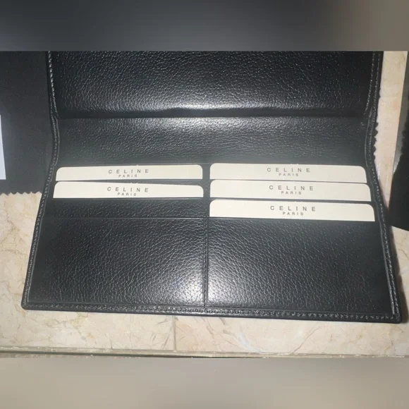 Vintage Céline Long Continental Wallet Black Calfskin Gold Snap + Full Set - Picture 11 of 12